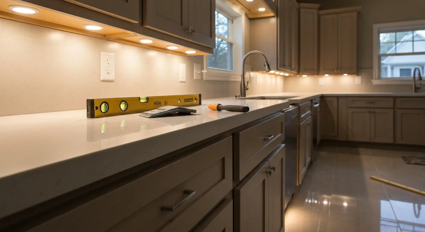 Kitchen lighting and flooring installation