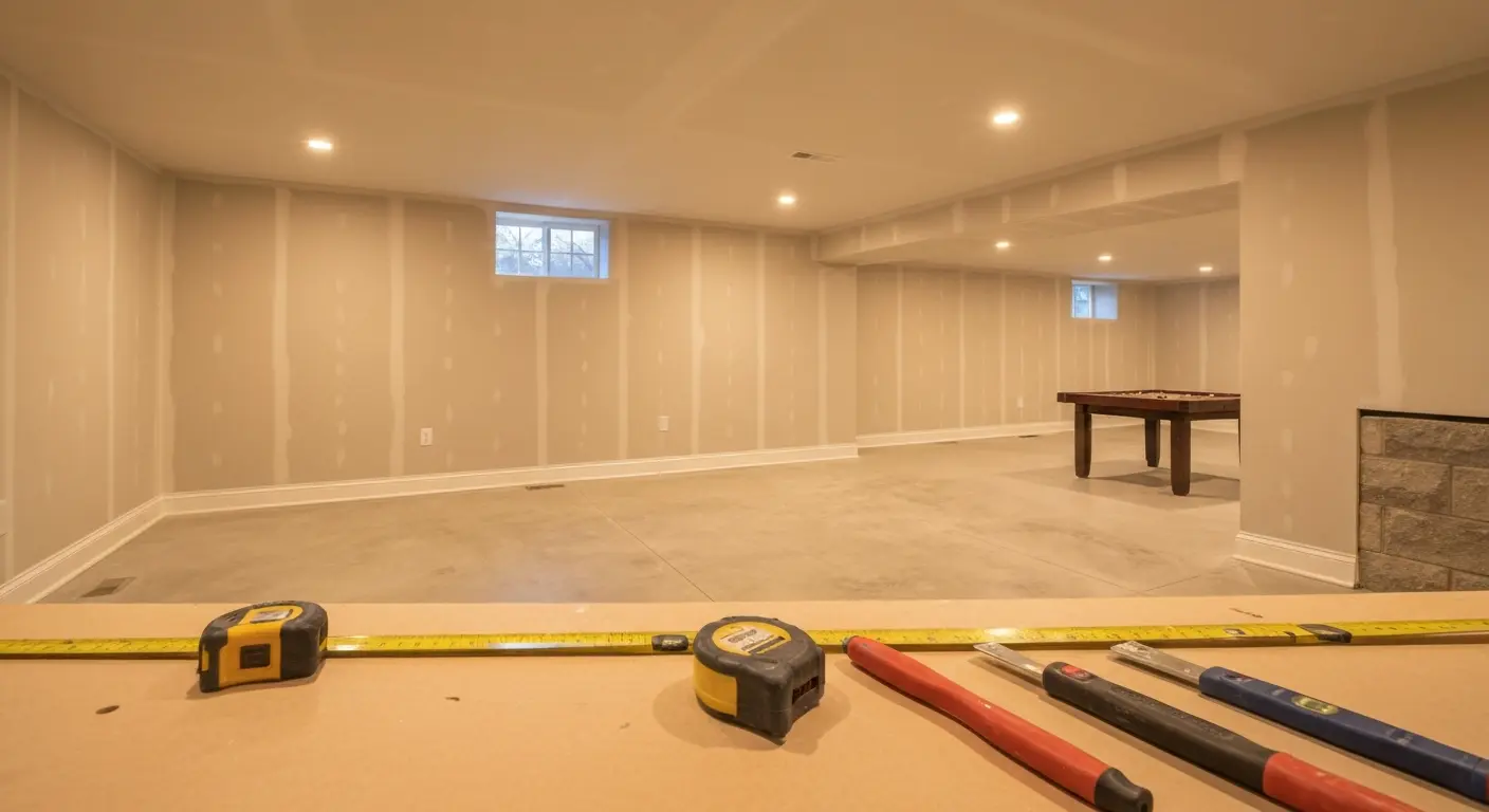 Finished basement with recreation space