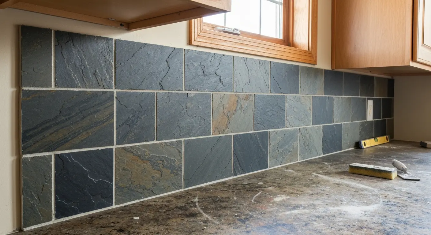 Natural stone backsplash