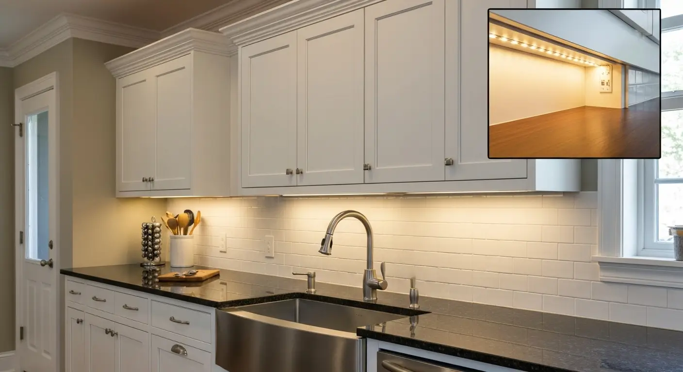 Under-cabinet LED lighting installation