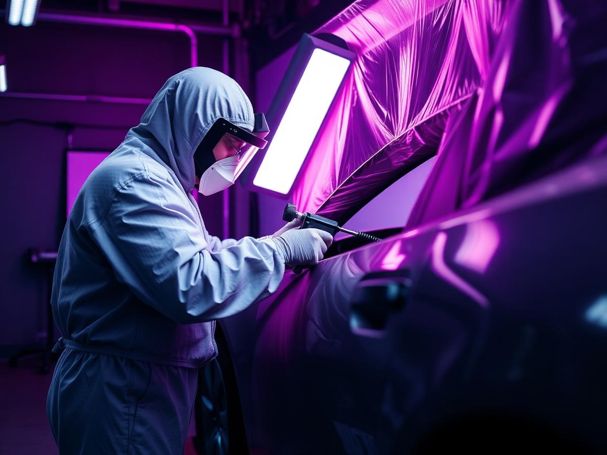 Vehicle being prepared for refinishing at ReNu Collision Repairs