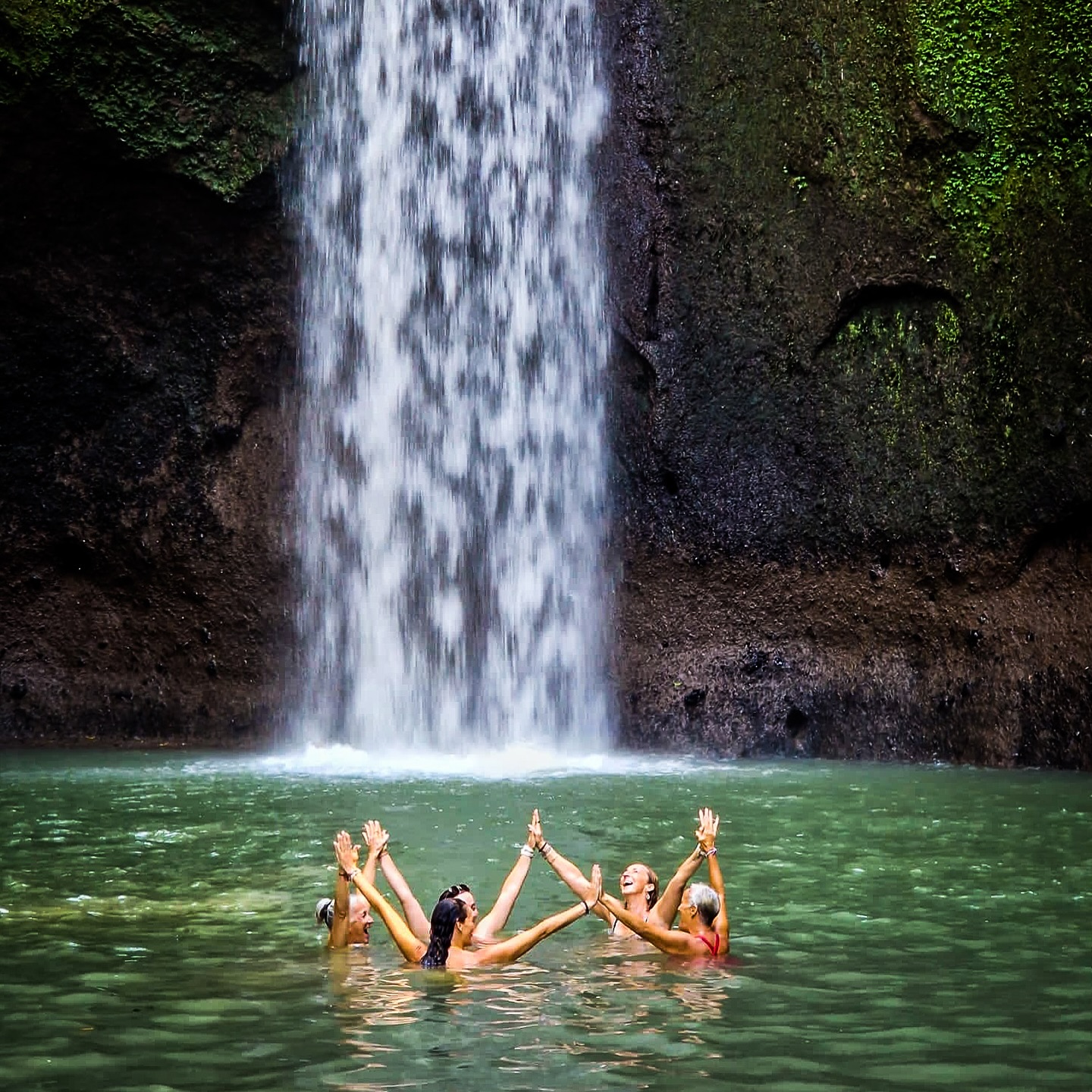 Women at waterfall