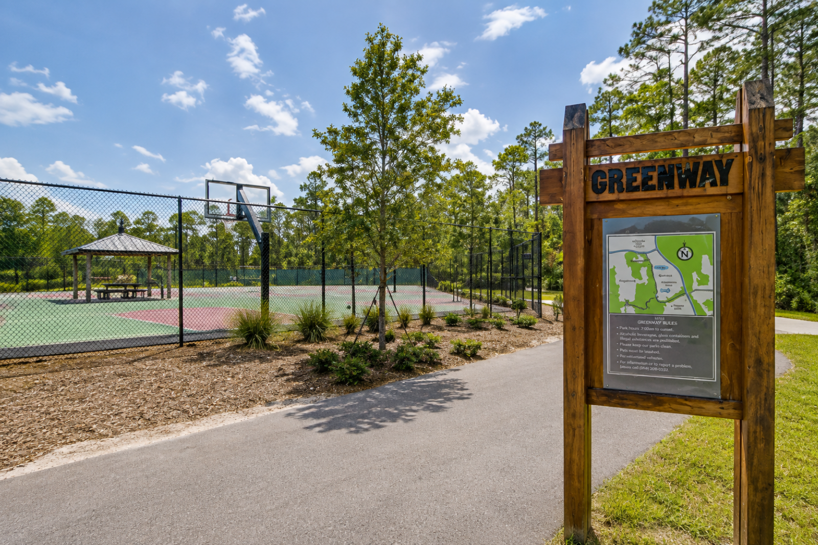 Nocatee greenway trail and recreation path surrounded by preserved trees Nocatee greenway trail and recreation path surrounded by preserved trees