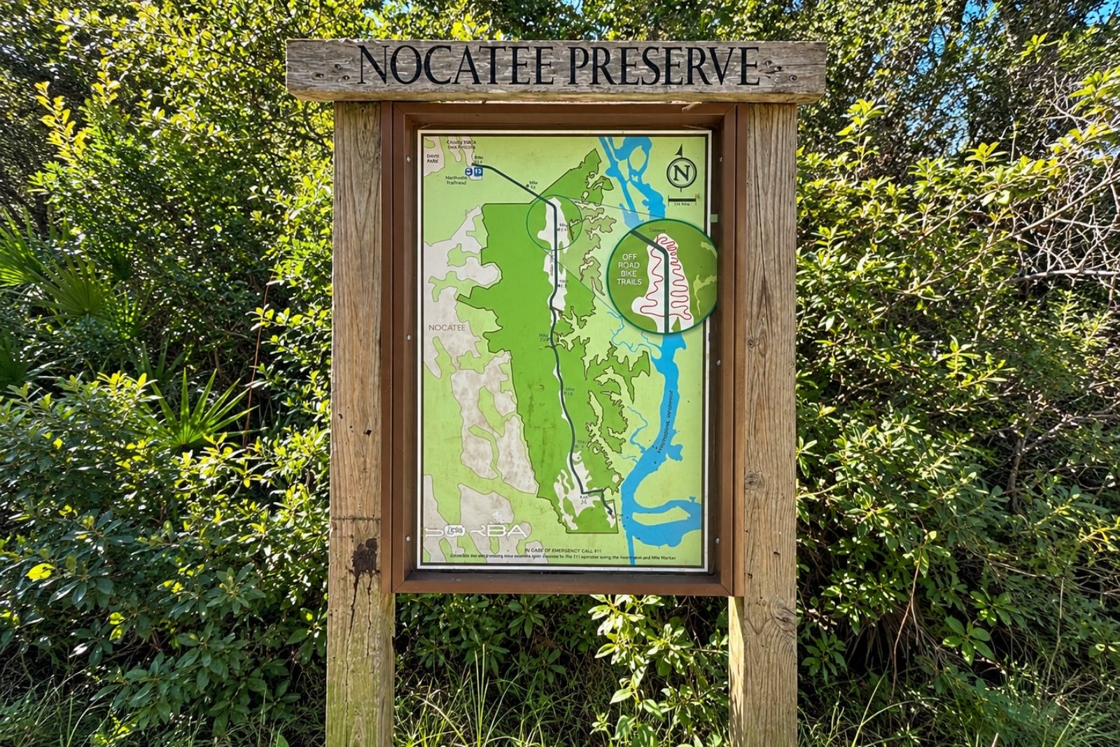 Nocatee Preserve trailhead map showing the main trail and off-road bike trails