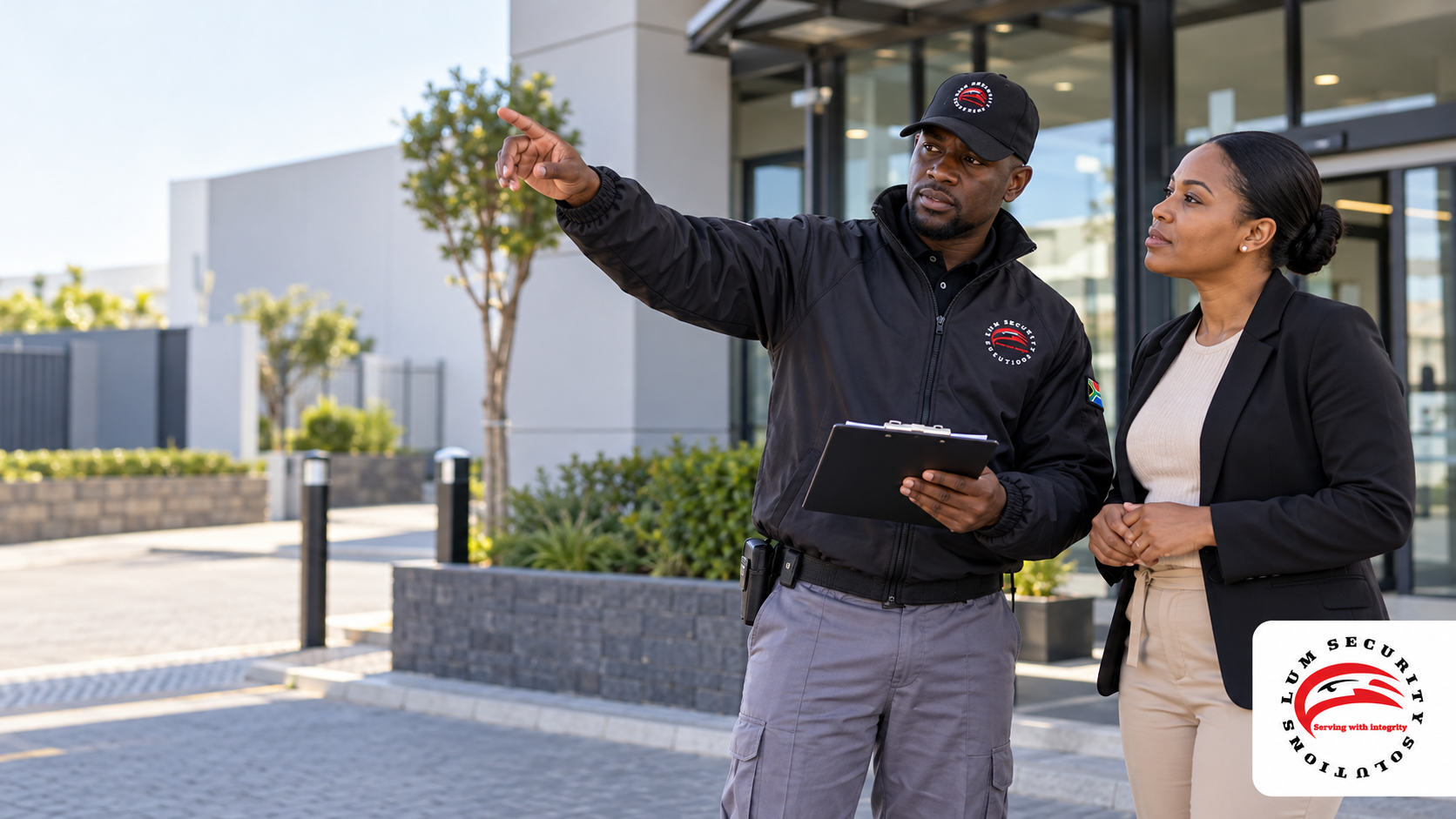 LUM Security Solutions officer securing a construction site perimeter in Cape Town