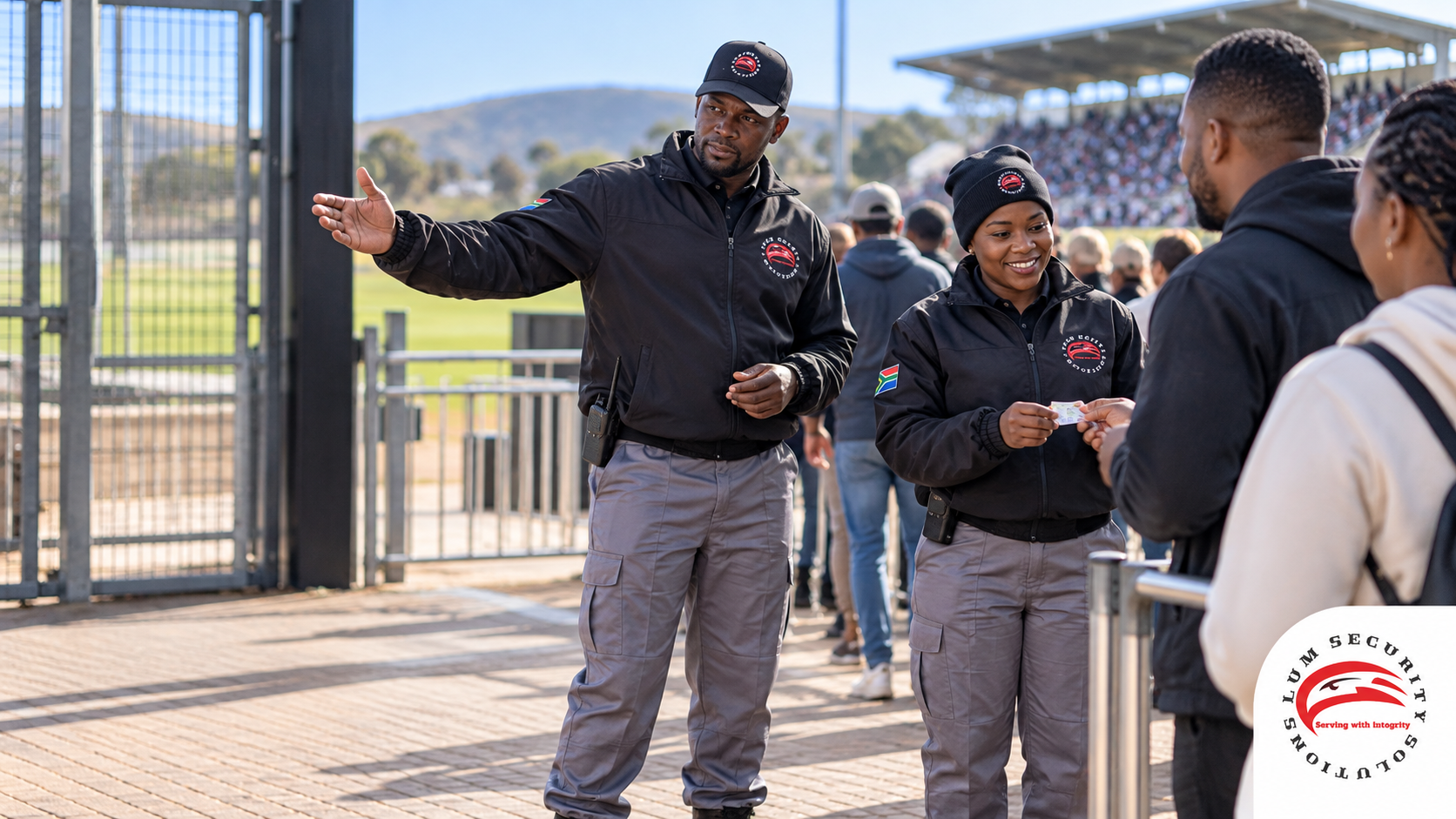 LUM Security Solutions guarding officer on duty at a Cape Town site