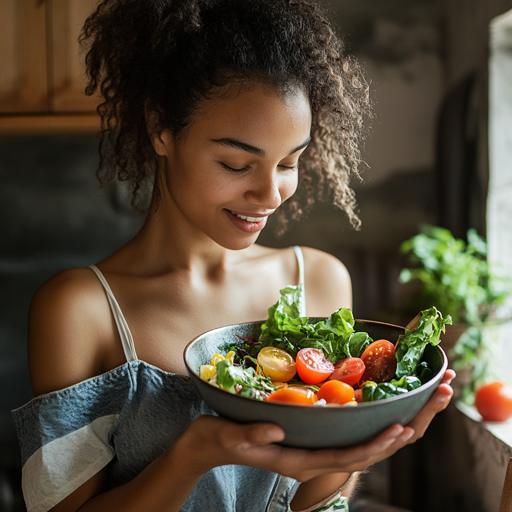 woman with a bowl of salad