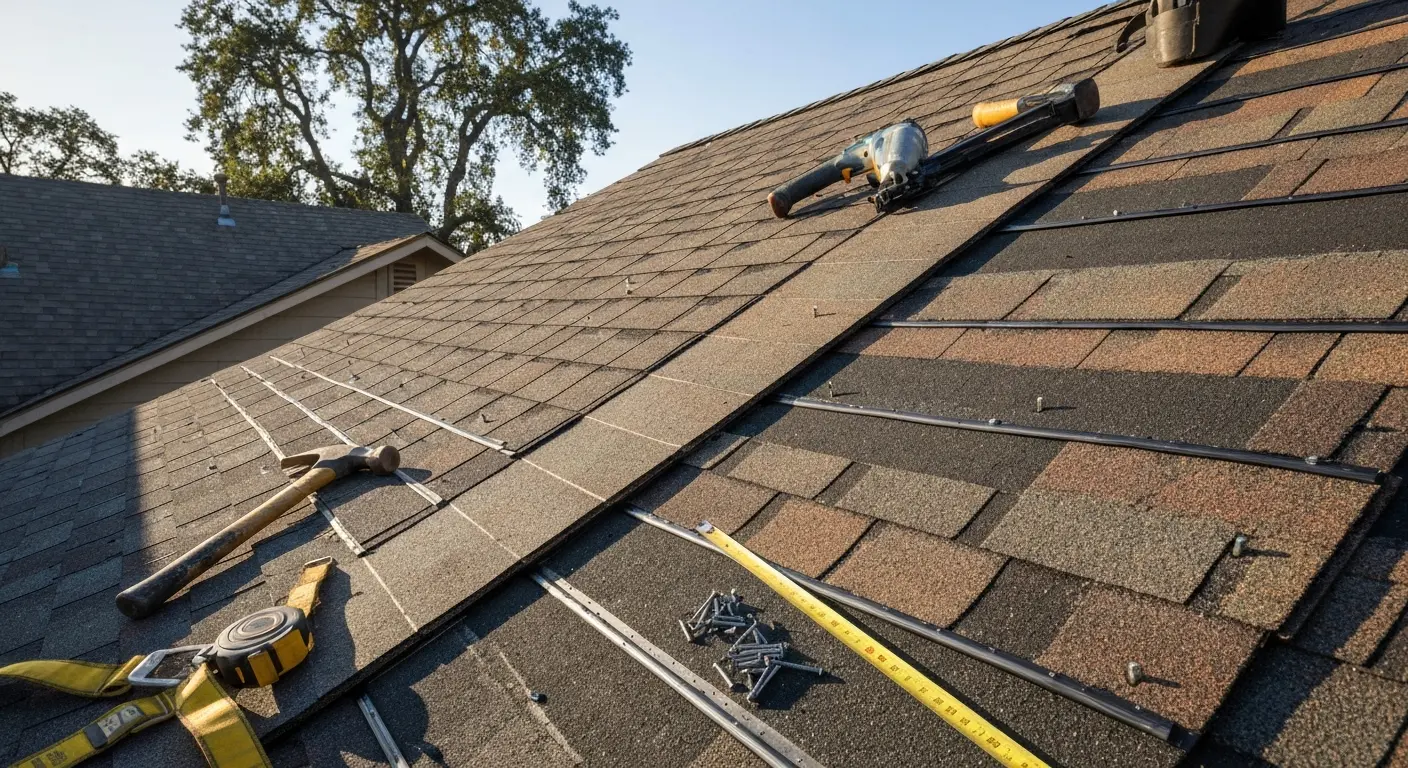 Roof repair work in progress