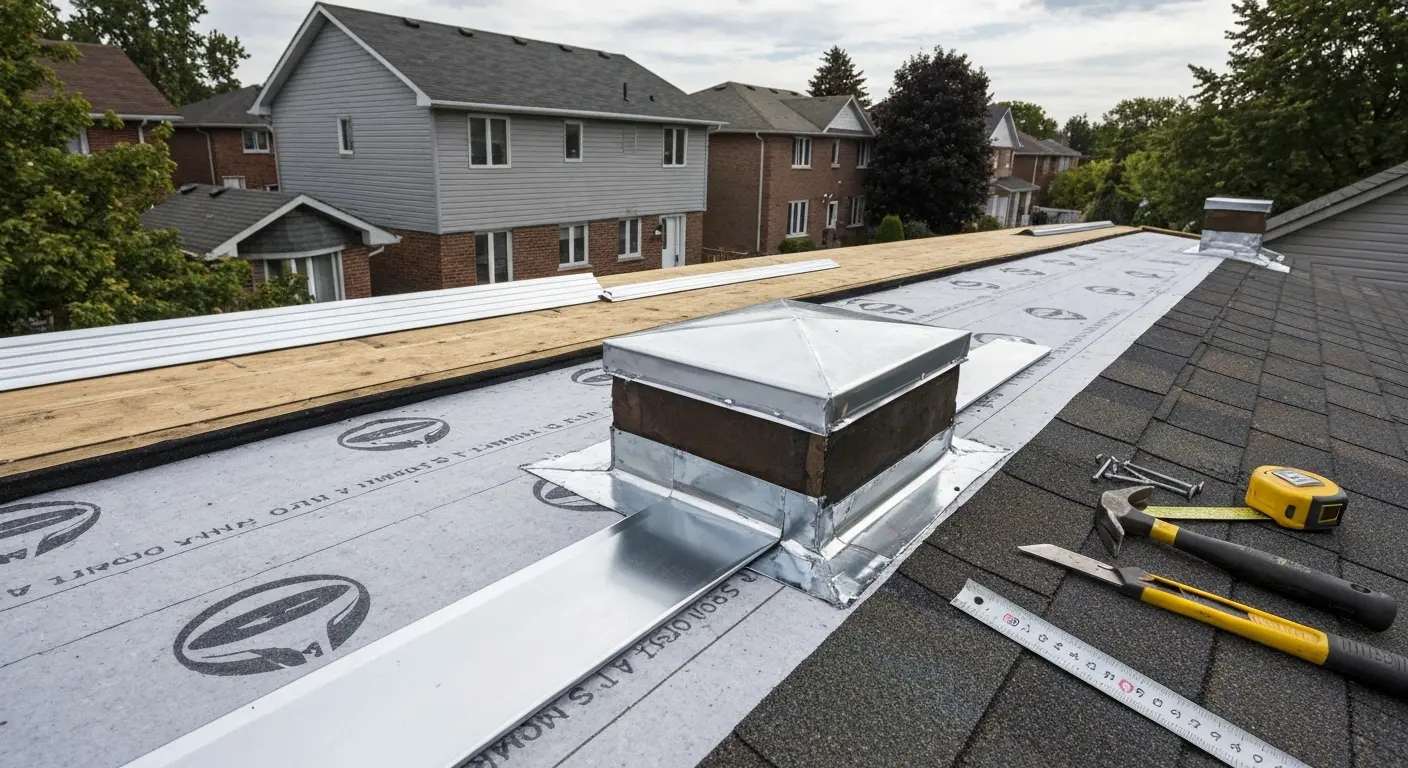 Roof repair work in progress