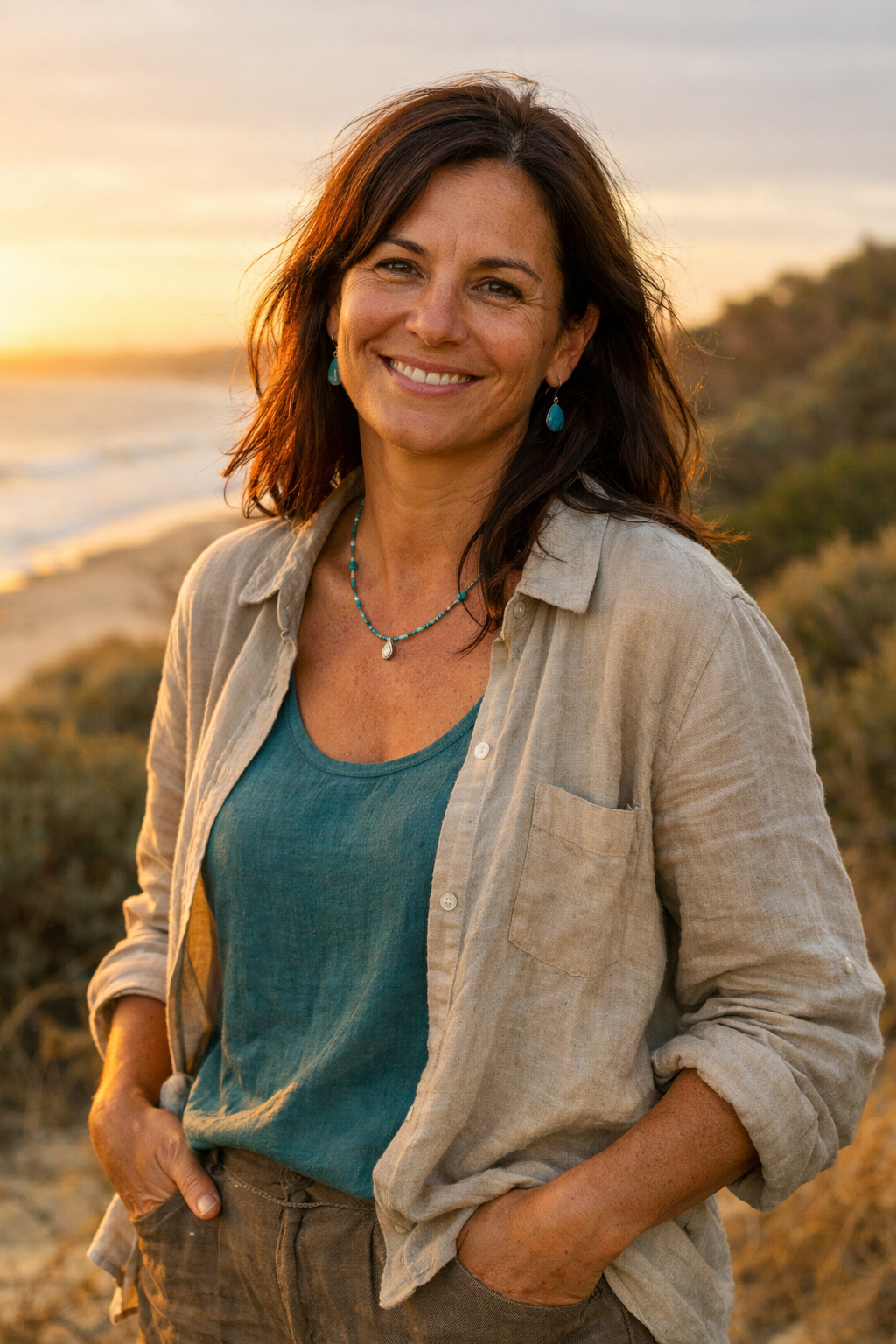 Professional woman 45-55 looking energised and happy in modern setting