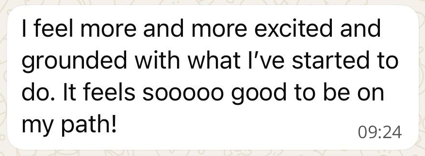 Client testimonial sharing creative inspiration and new career ideas after coaching with Anca.