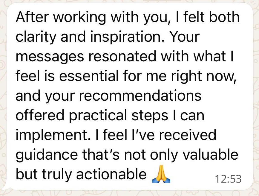 Client testimonial sharing renewed direction and focus for personal and professional life.