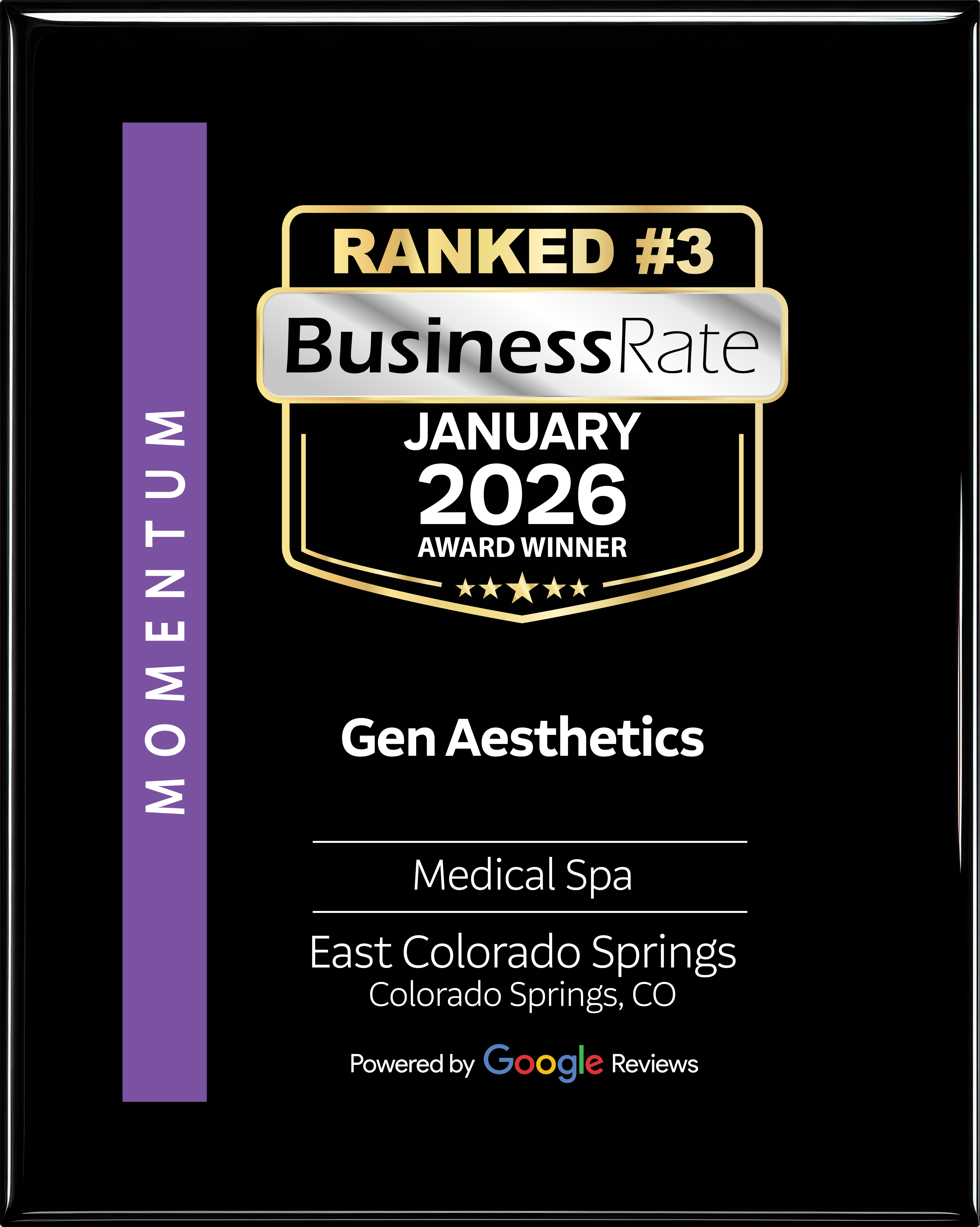 BusinessRate Ranked #3 Award – Gen Aesthetics January 2026