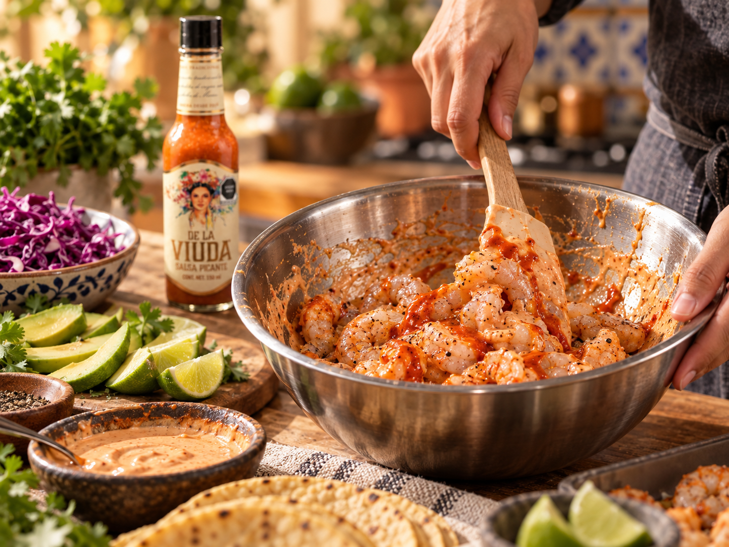 Preparación Tacos en Salsa Roja De la Viuda