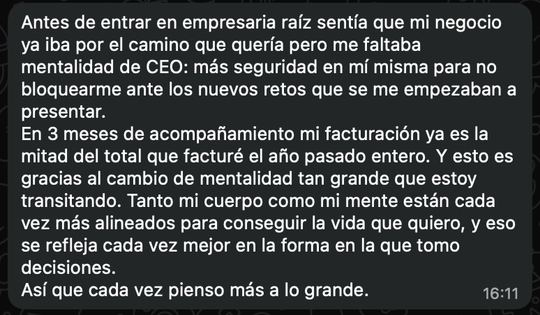 Mensaje de Natalia Guillamón sobre su proceso con Empresaria Raíz