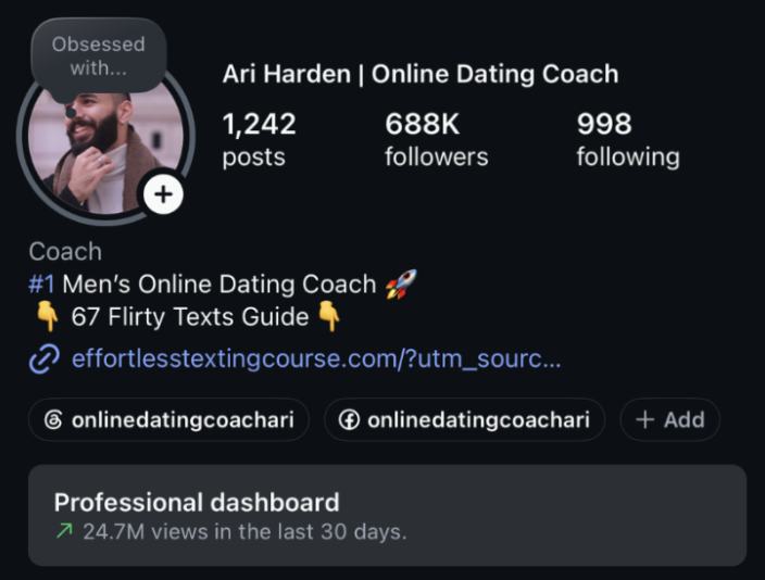 Instagram profile showing 688K followers
