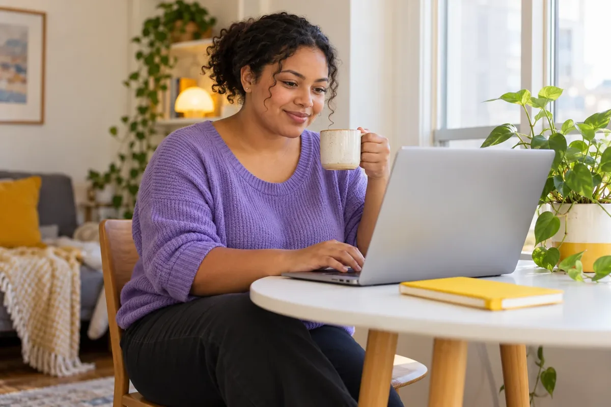 A young adult using a laptop at home