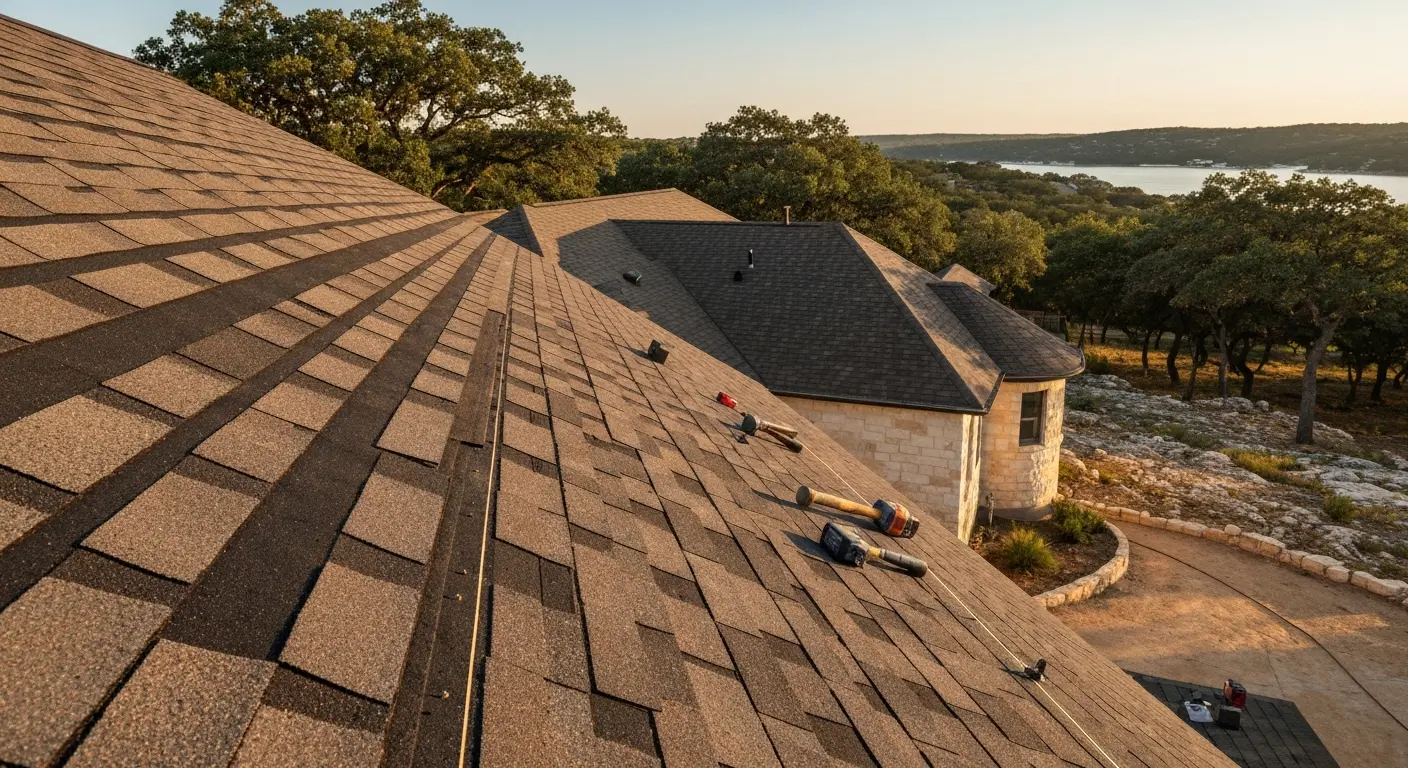 Wind damage repair on Hill Country roof