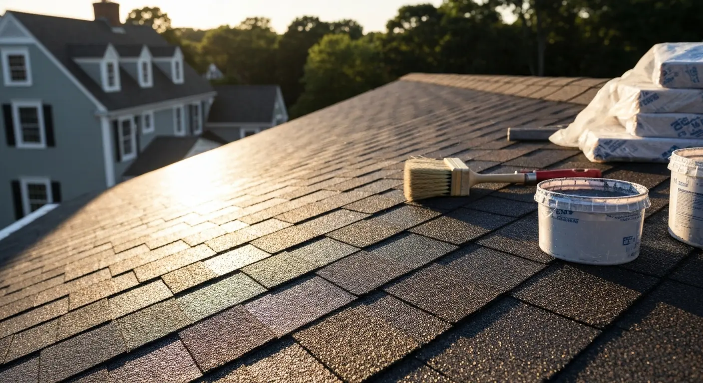UV protection coating on asphalt shingles