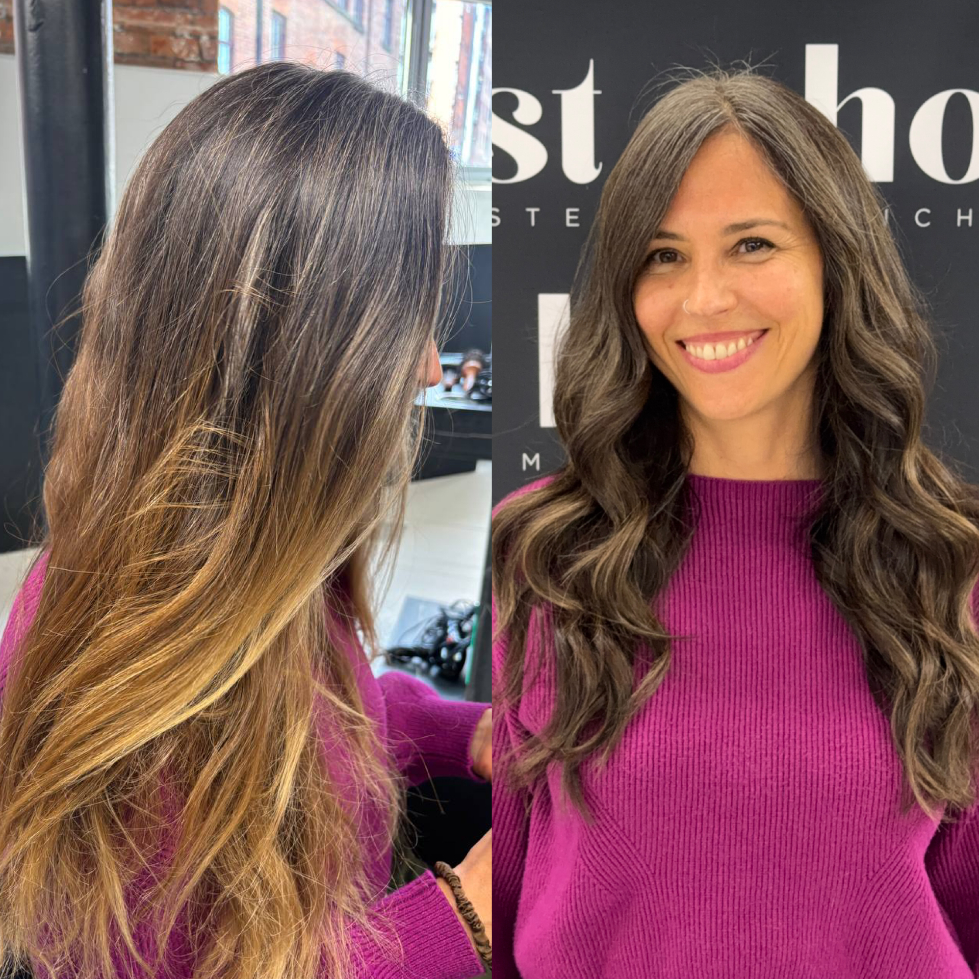 Grey blending transformation before and after at Rosie Baylis Hair, Tunbridge Wells