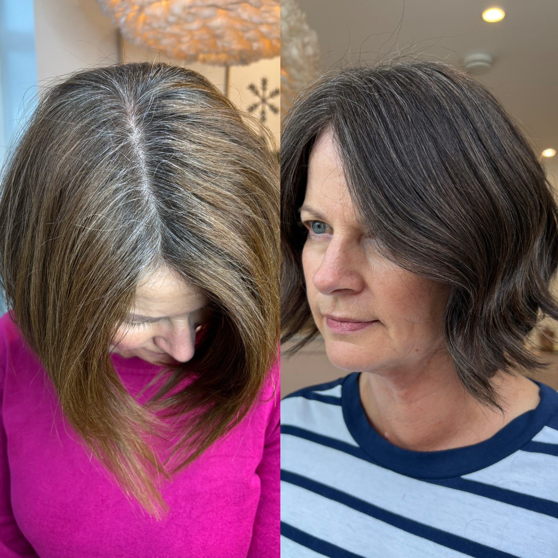 Grey blending transformation before and after at Rosie Baylis Hair, Tunbridge Wells