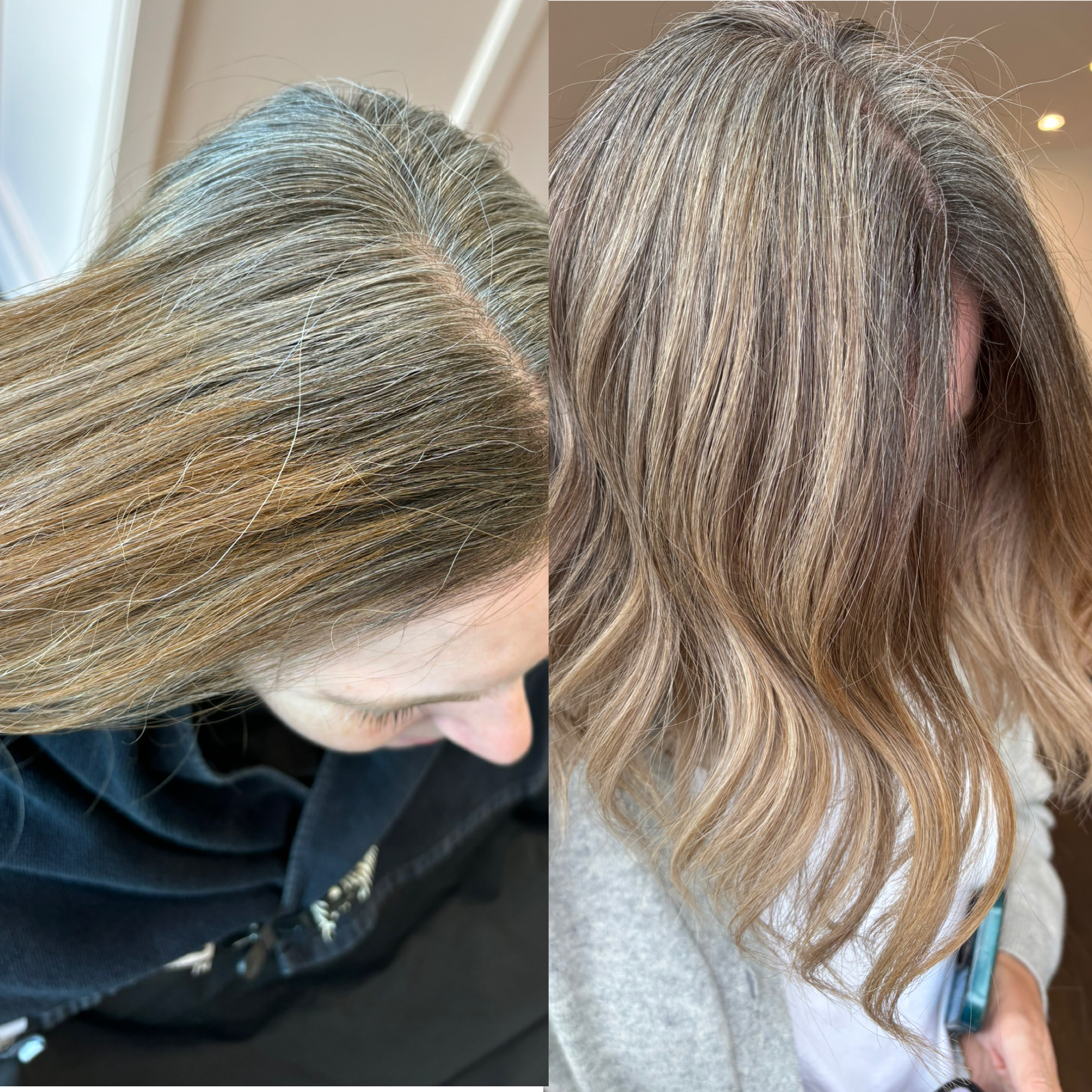 Grey blending transformation before and after at Rosie Baylis Hair, Tunbridge Wells