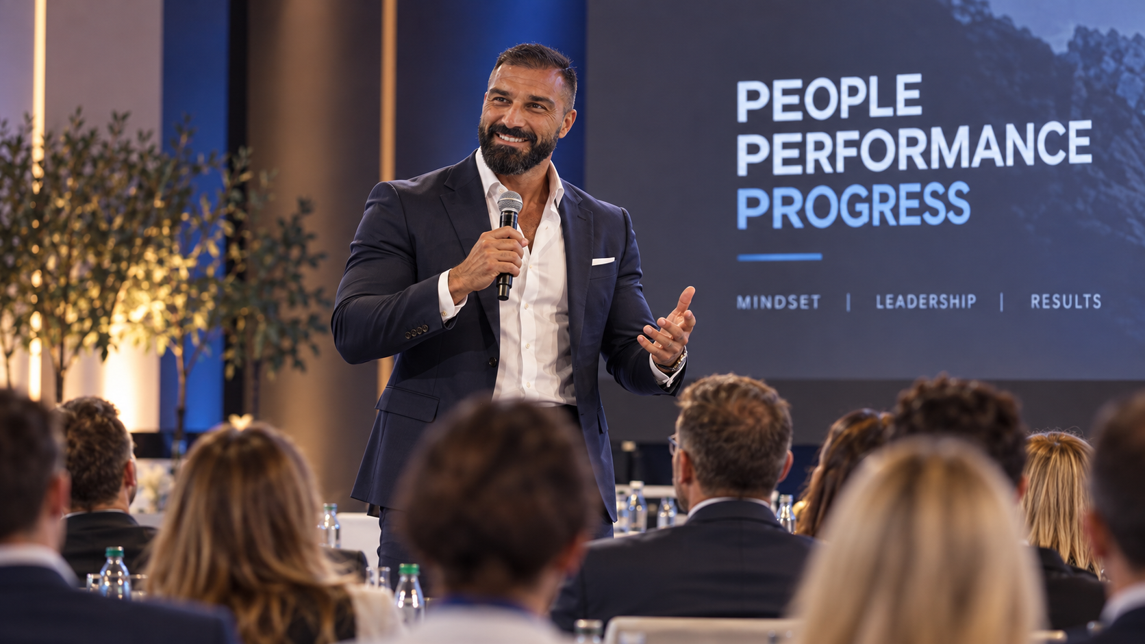 Giovanni Conversano sul palco durante un evento formativo