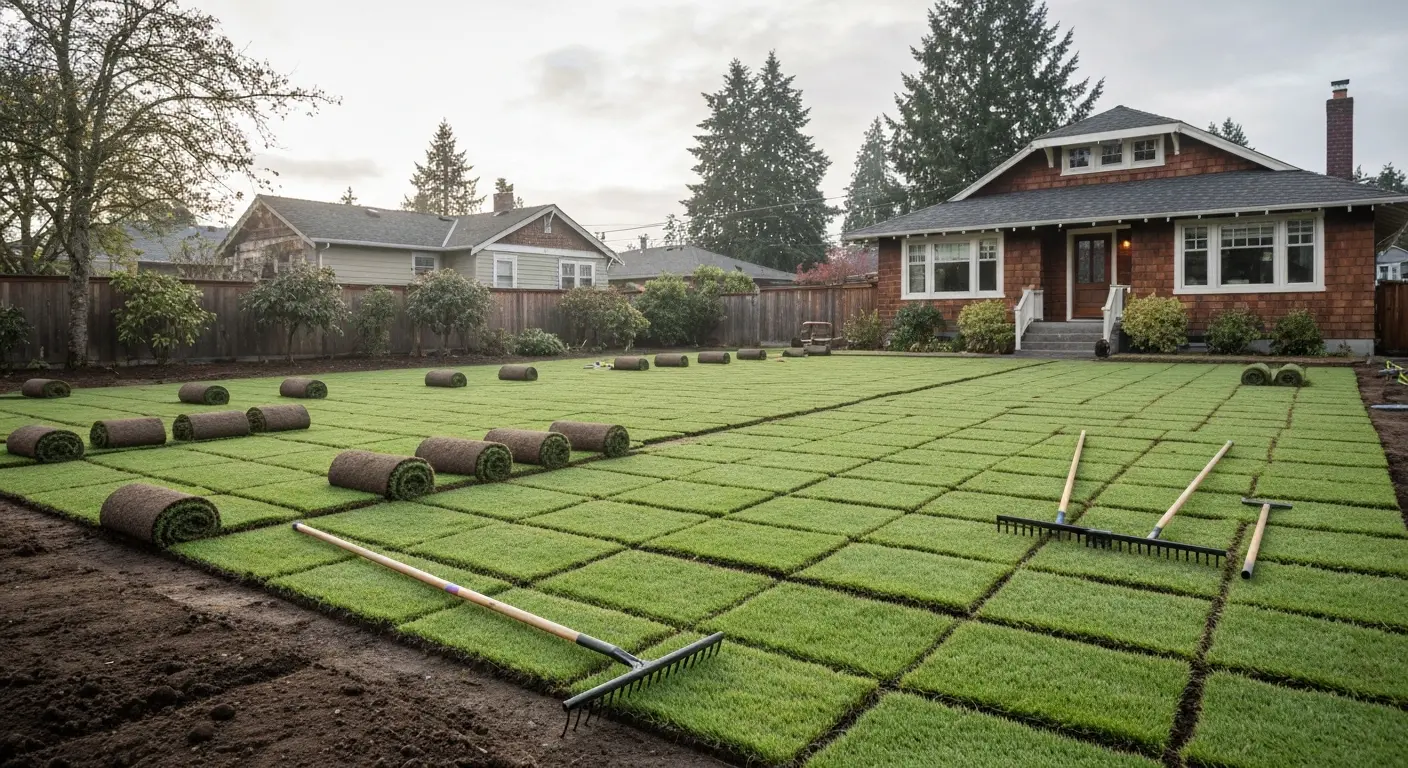 Fresh sod installation in Portland