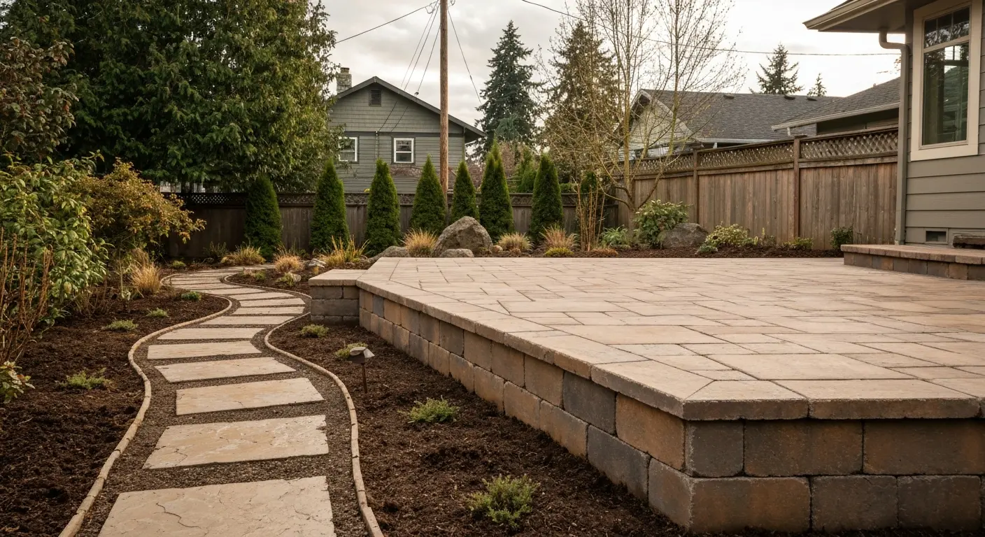 Hardscape design with patio and pathways