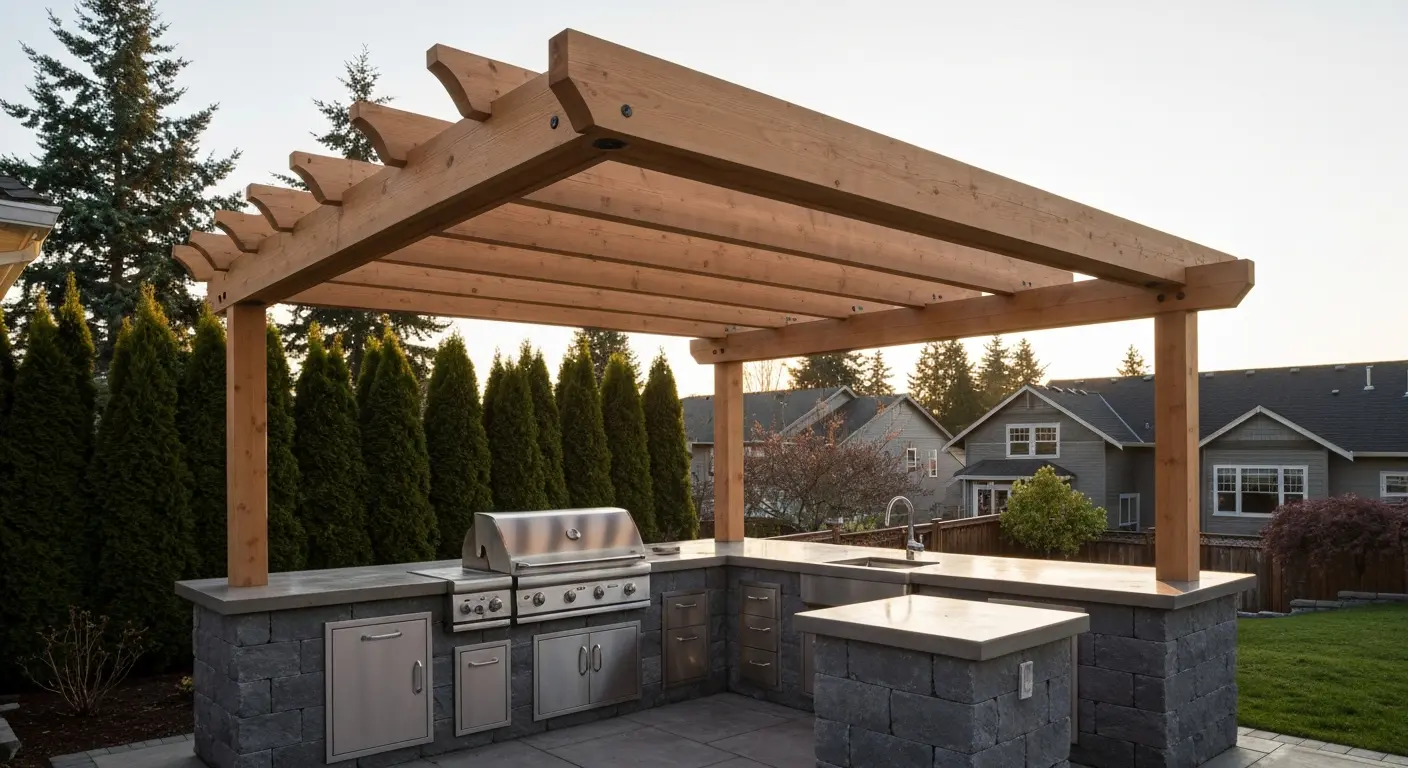 Outdoor kitchen and pergola in Camas backyard