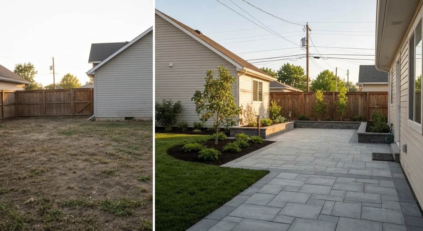 Complete backyard renovation before and after