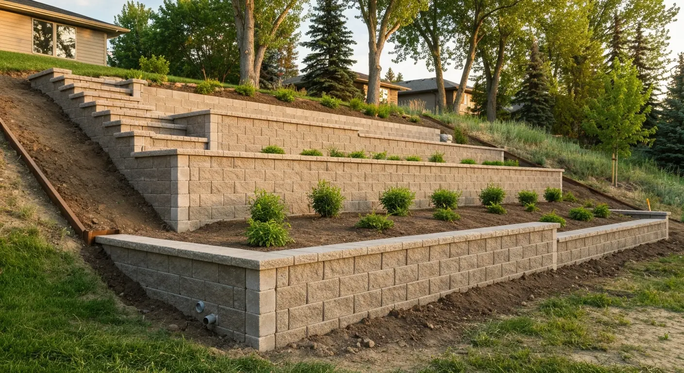 Retaining wall with landscaping