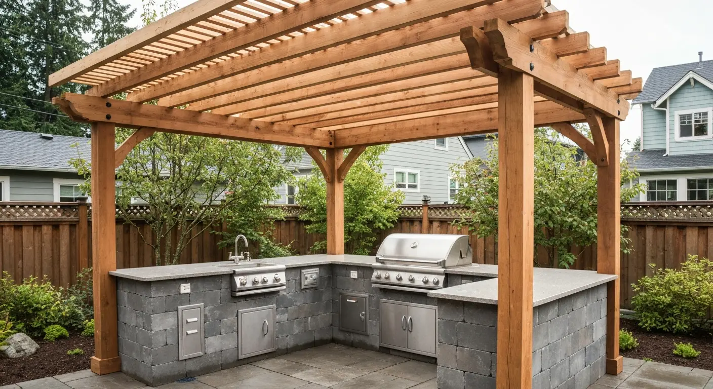 Outdoor kitchen with pergola
