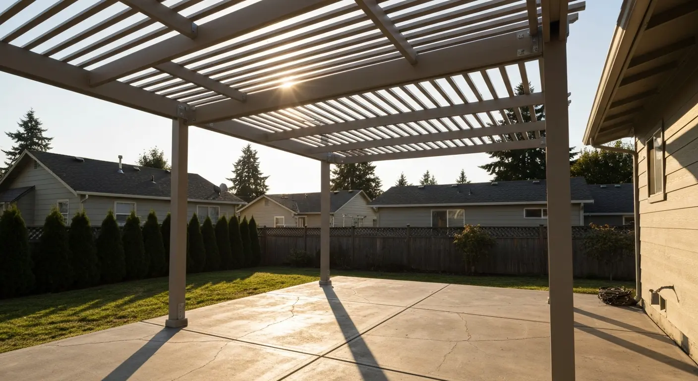 Pergola structure in backyard