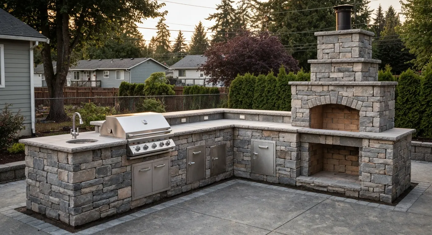 Outdoor kitchen with fireplace