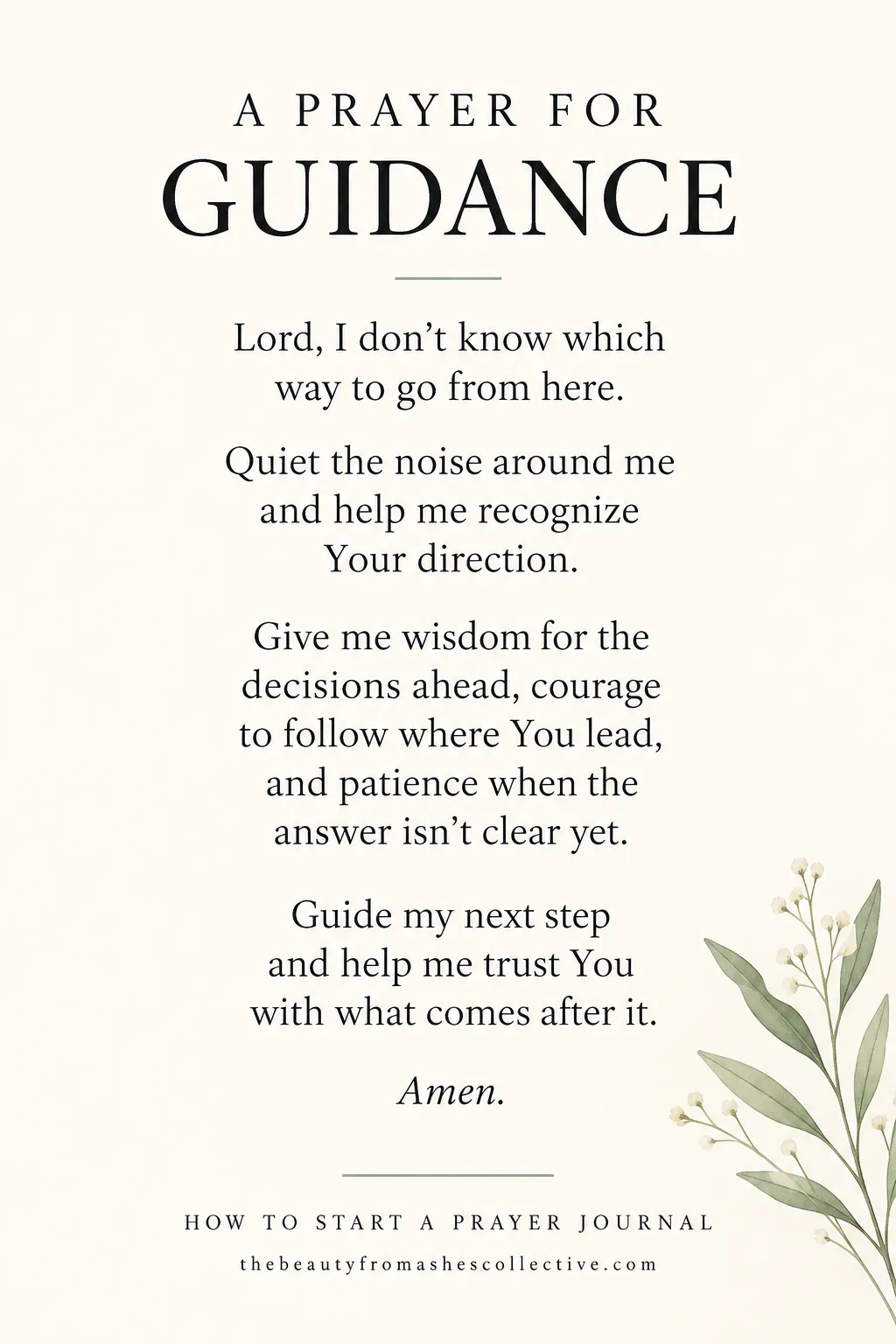 How to write a prayer for guidance with a handwritten prayer journal, open Bible, and pen.