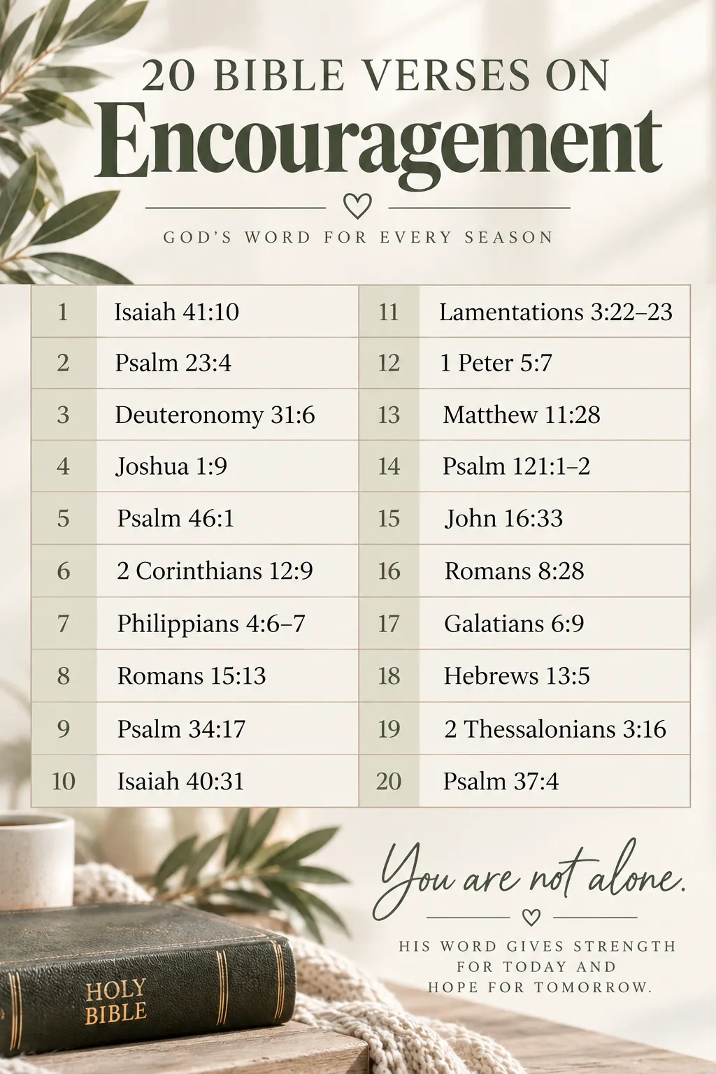 20 Bible verses on encouragement from the KJV, featuring Scriptures for strength, hope, peace, perseverance, and trusting God through difficult seasons. 20 Bible verses on encouragement from the KJV, featuring Scriptures for strength, hope, peace, perseverance, and trusting God through difficult seasons.