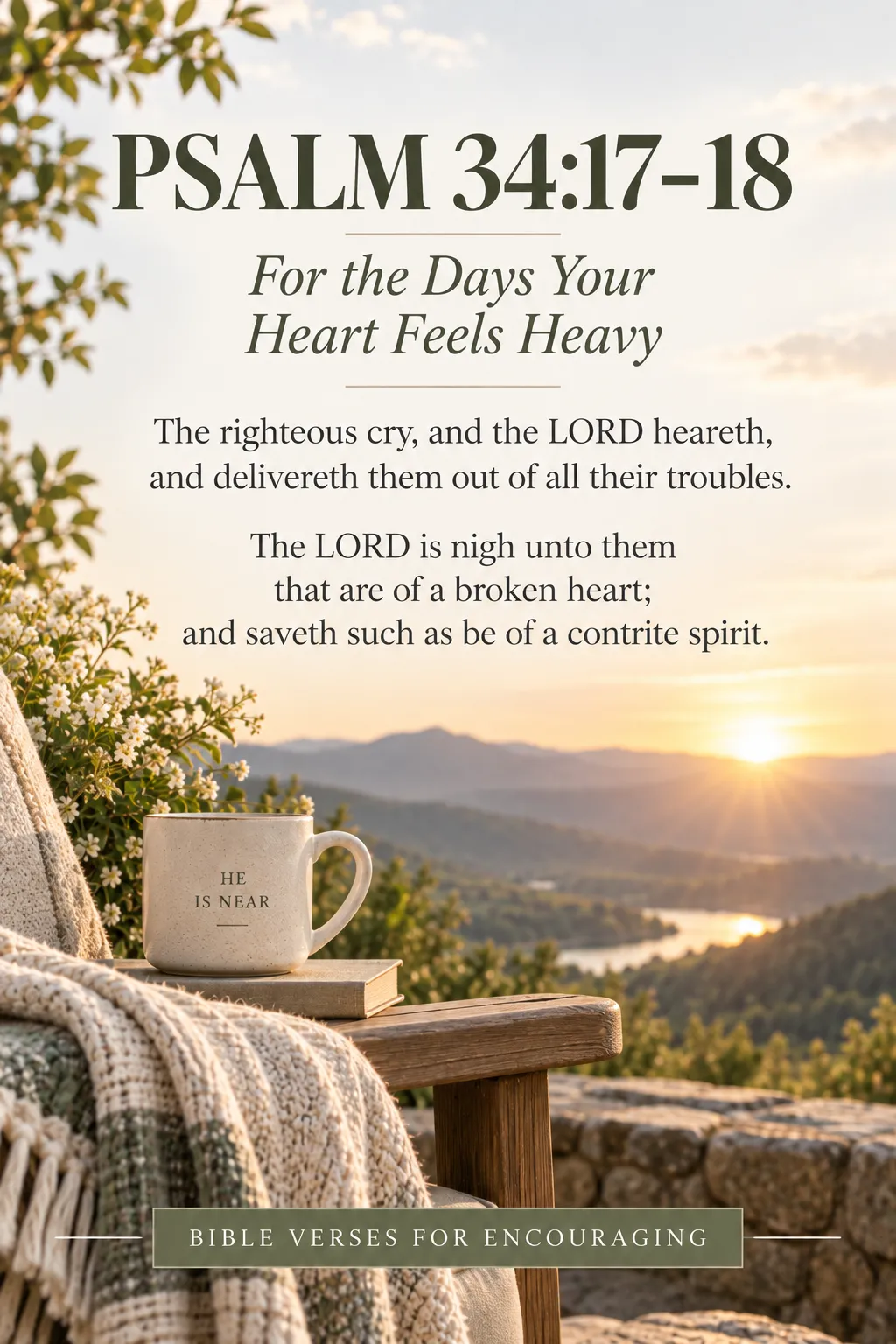 Psalm 34:17–18 KJV Bible verse for encouragement, reminding those with a broken heart that the Lord hears, delivers, and is near during difficult seasons. Psalm 34:17–18 KJV Bible verse for encouragement, reminding those with a broken heart that the Lord hears, delivers, and is near during difficult seasons.