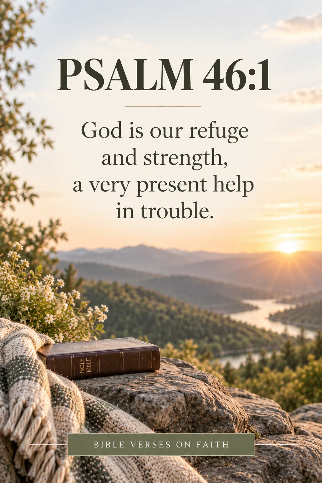 Psalm 46:1 KJV Bible verse on faith and strength, reminding readers that God is our refuge, strength, and present help in times of trouble. Psalm 46:1 KJV Bible verse on faith and strength, reminding readers that God is our refuge, strength, and present help in times of trouble.