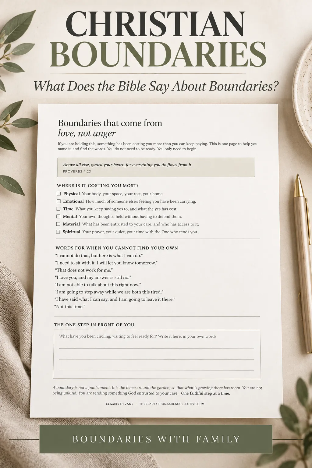 Christian boundaries printable with biblical guidance for setting boundaries with family, featuring Proverbs 4:23, reflection prompts, and practical boundary-setting phrases. Christian boundaries printable with biblical guidance for setting boundaries with family, featuring Proverbs 4:23, reflection prompts, and practical boundary-setting phrases.