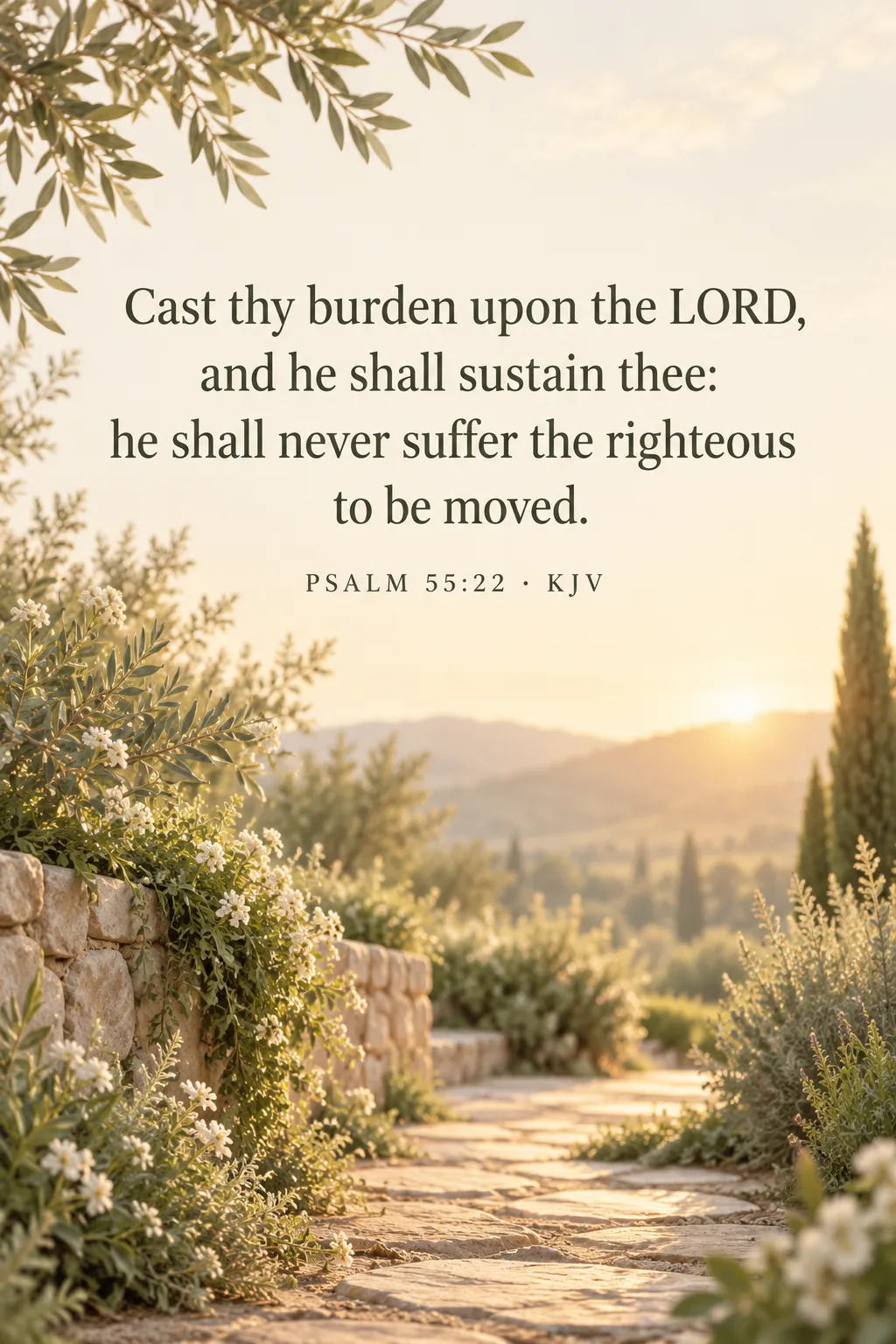 Psalm 55:22 Bible verse about casting your burden upon the Lord and receiving His sustaining strength