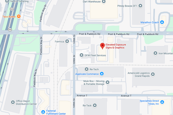 Elevated Exposure Signs & Graphics DFW Service Area Map