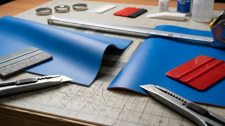 Close-up comparison of cast vinyl and calendered vinyl used for commercial graphics.