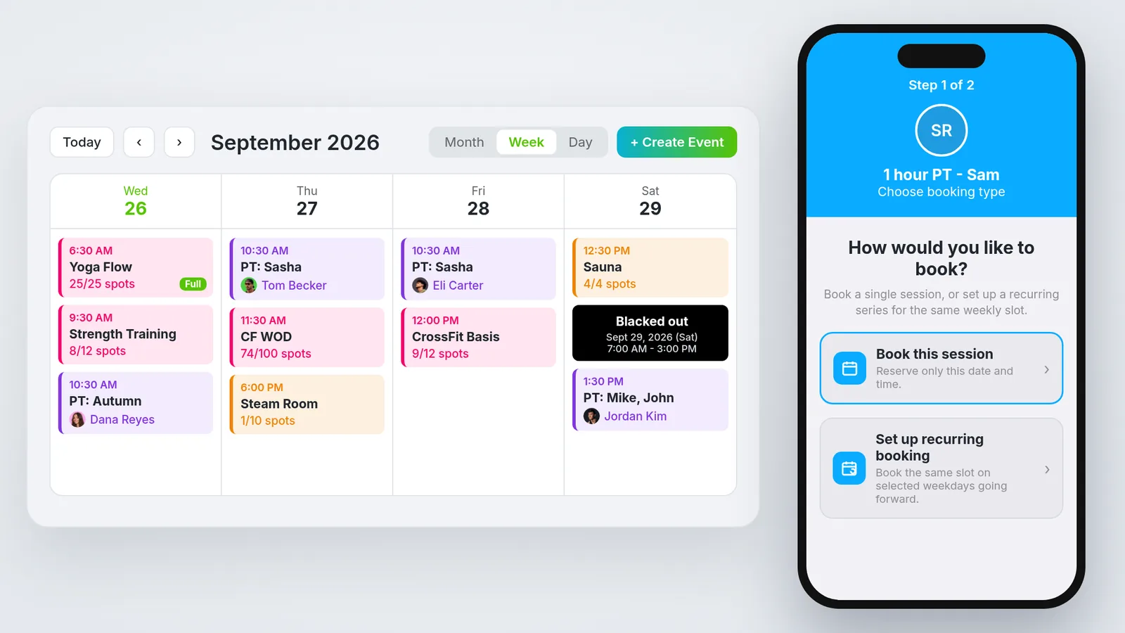 In-app scheduling calendar in MyStrengthBook