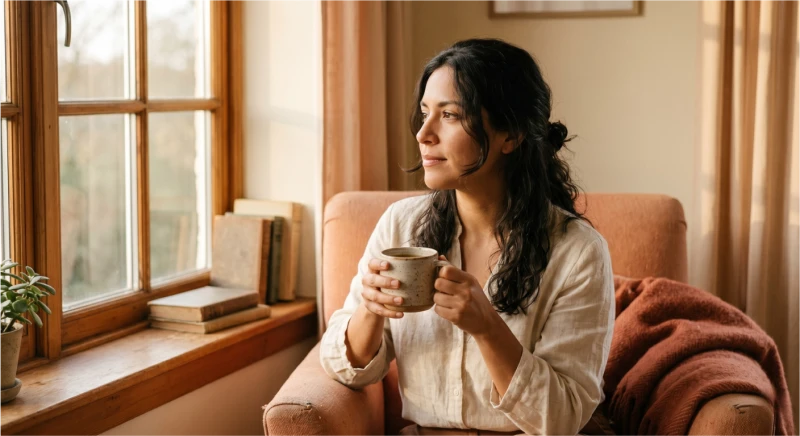 Mujer en momento de calma después del reto Sana Tu Apego Ansioso