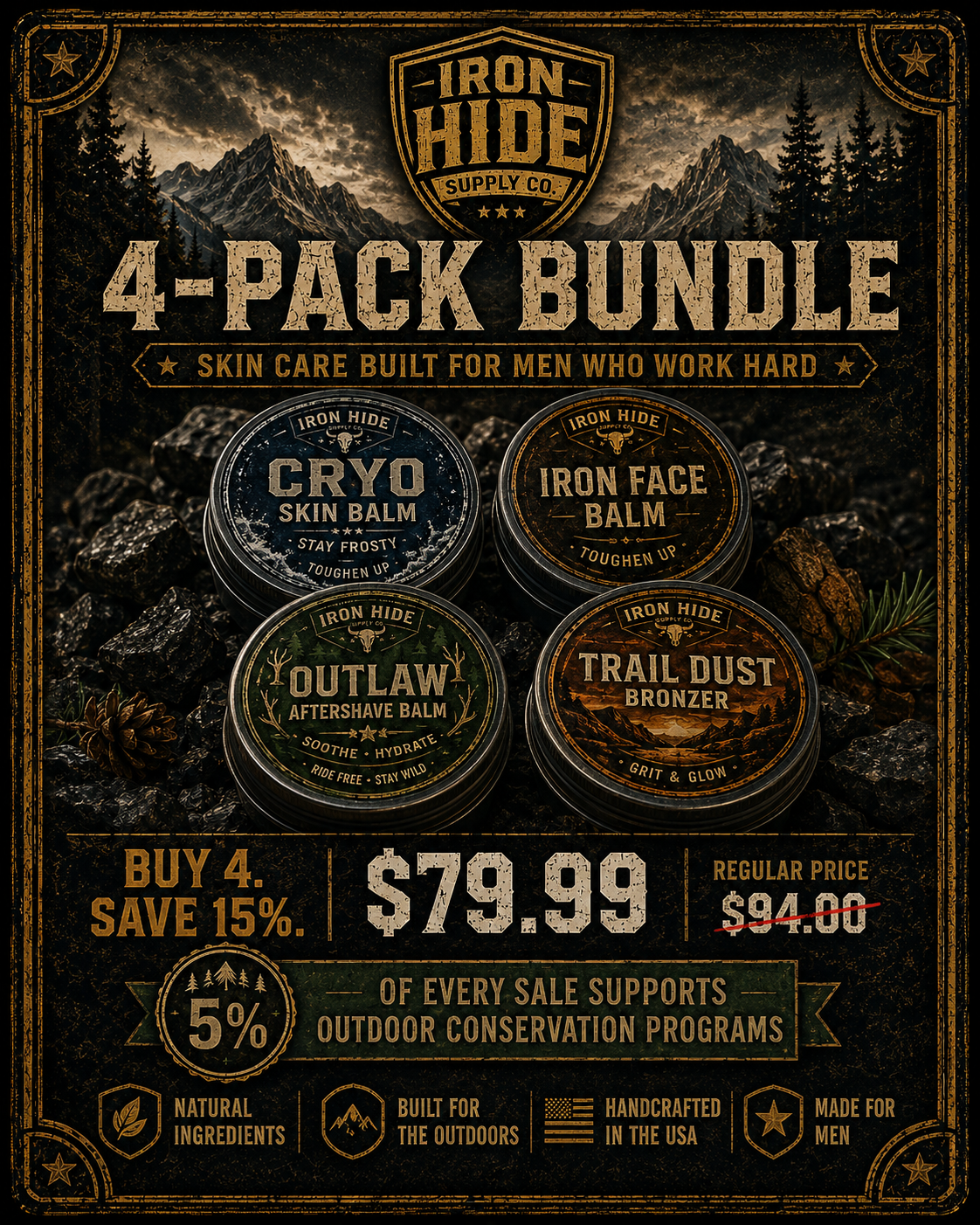 Iron Hide four-pack skincare bundle