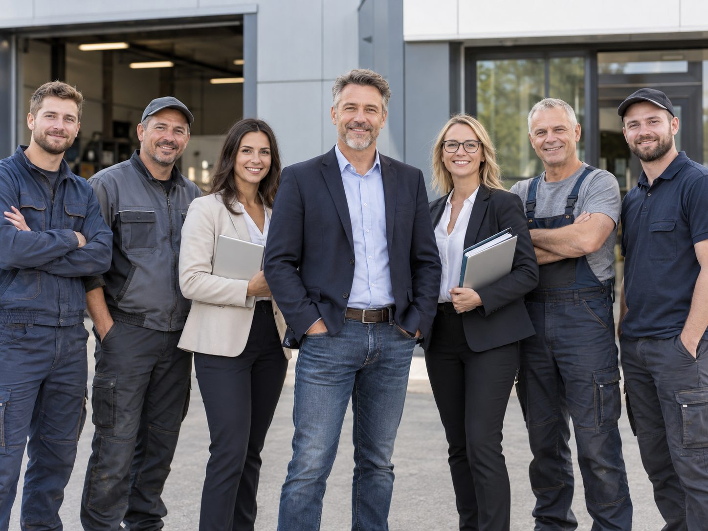 Het team van Renovatiewerken Peeters voor het bedrijfsgebouw