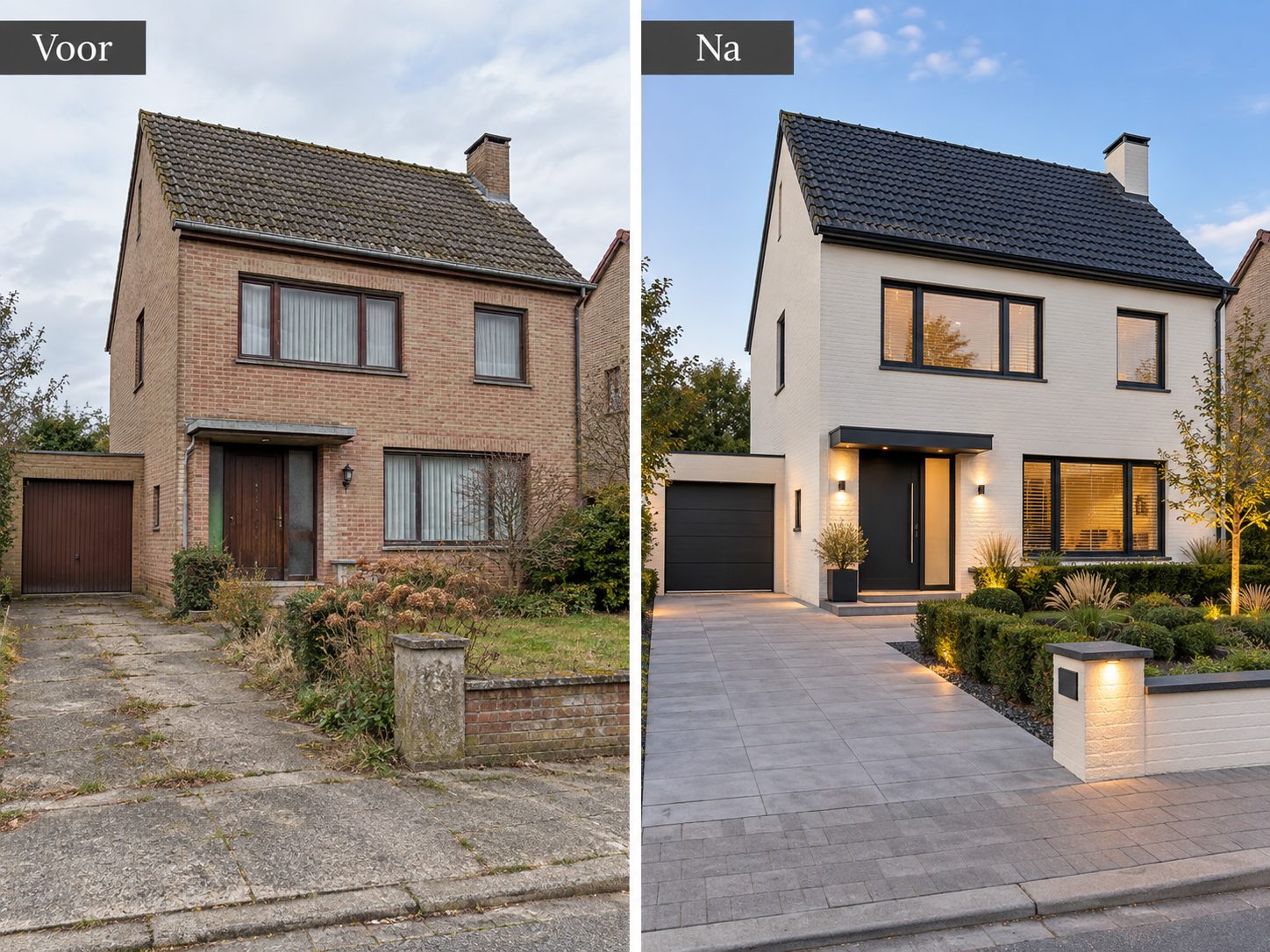 Oudere gezinswoning voor en na een totaalrenovatie door Renovatiewerken Peeters