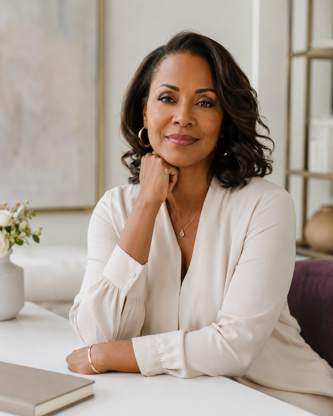 Woman composed, relieved, and clear after naming what is draining her