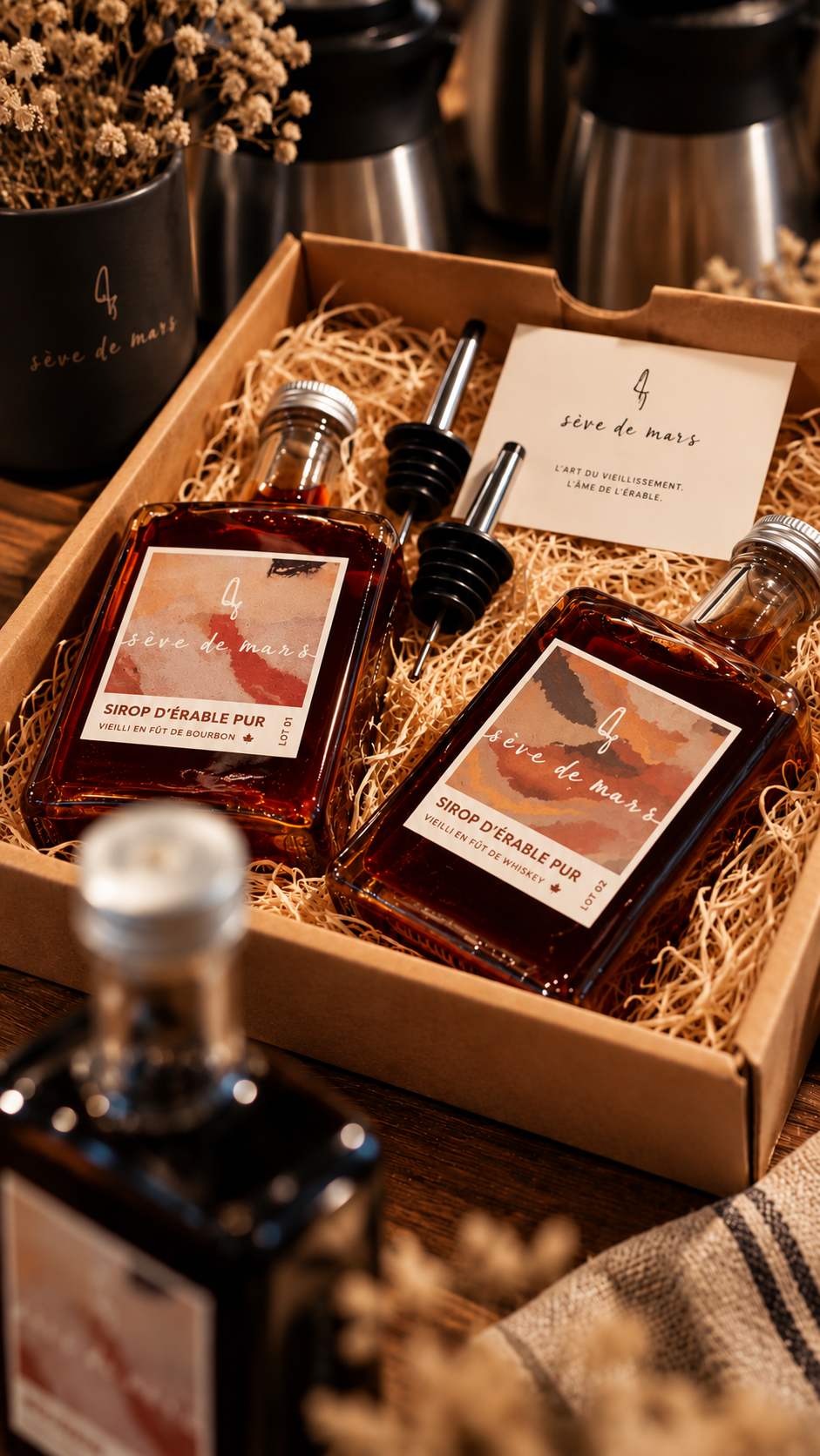 Coffret Sève de Mars de deux bouteilles avec ses verseurs